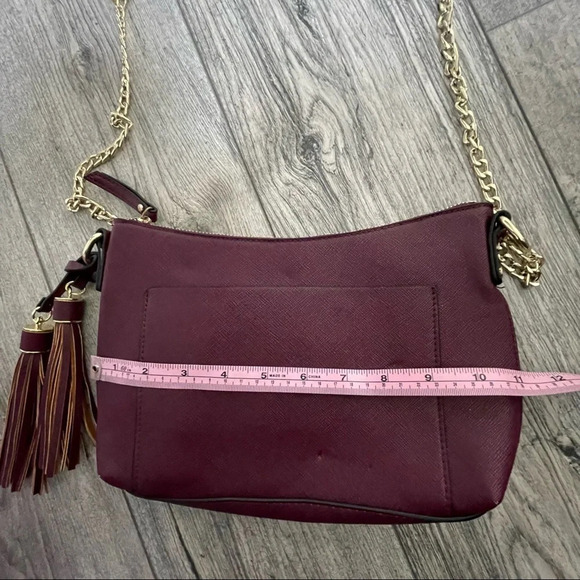 Wine color chain strap tassel bag burgundy red Bin8 - Picture 10 of 13